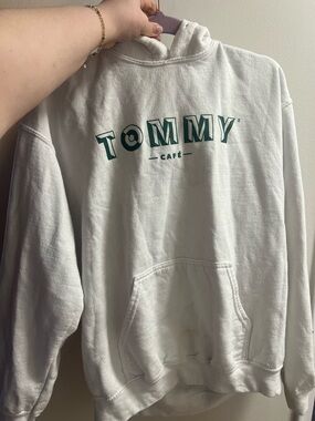 Gildan White Hoodie with Green Lettering